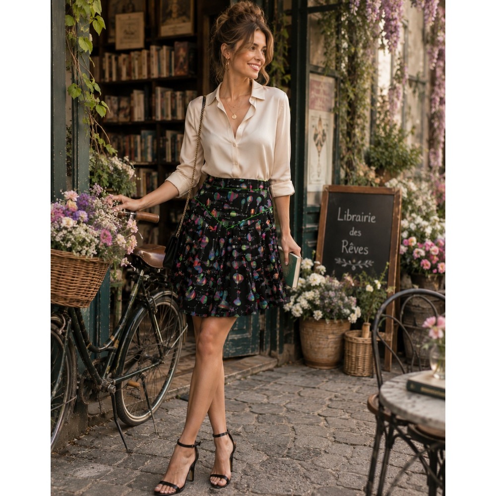 Anthropologie ANNA SUI Montgolfier Silk Skirt Hot Air Balloon Print Size 6